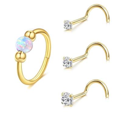 Imagem de Conjunto de argolas pequenas hipoalergênicas de aço cirúrgico 316L para cartilagem de 20 g para mulheres, brincos de opala 18G de 10 mm para hélice/tragus/concha/torre/2ª-3ª orelha/piercing de nariz