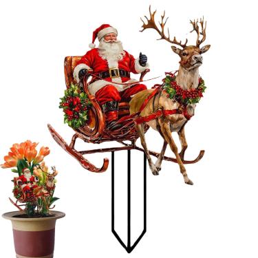 Imagem de Estaca de jardim de Papai Noel,Estacas de jardim de renas - Sinal de quintal de Natal de trenó de rena em acrílico 2D - Trenó liso impermeável colorido dos caráteres do Natal para o gramado