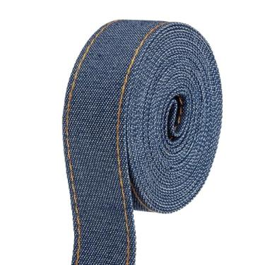Imagem de PATIKIL Fita jeans de 2,5 cm x 3,3 m, fita fina jeans tecido de veludo tiras de franjas rolo para artesanato embrulho laço presente Natal grampo de cabelo costura decorações de festa, azul escuro