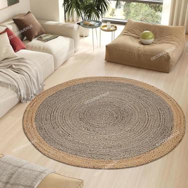 Imagem de DecorAvenue Coleção de juta trançada feita à mão, feita à mão, feita à mão, natural, feita à mão, com cor sólida (cinza natural, 2 pés x 2 pés redondos)