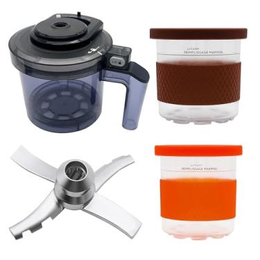 Imagem de Tigela externa de substituição com tampa externa, canecas e tampas de creami, lâmina de remo, compatível com a máquina de sorvete Ninja Creami: NC301, NC300, NC299AMZ Series (NC300 tigela externa com