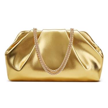 Imagem de Bolsas de mão para mulheres, elegante bolsa de noite plissada de couro PU macio, bolsa transversal de corrente de metal destacável, ideal para casamentos e festas