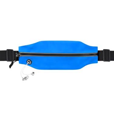 Imagem de Cinto de corrida fino para homens e mulheres, pochete para celular, bolsa refletora com zíper, bolso para treino, ciclismo, fitness, azul brilhante