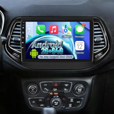 Imagem de [4 núcleos 2 + 64] Rádio automotivo Volxcereo para Jeep Compass 2017 2018 2019 2020, tela sensível ao toque Android de 10,1 polegadas, estéreo com Carplay e Android Auto, GPS/WiFi/Bluetooth/SWC/FM/RDS