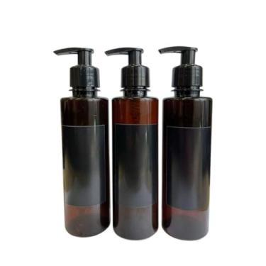Imagem de Kit de Viagem Frasco250ml Organizador de Banheiro Lavabo Sabonete Líquido Shampoo Condicionador MINIMALISTA DECORAÇÃO kit viagem frascos Para Shampoo, Condicionador e Sabonete Líquido(AMBAR COM PRETO)