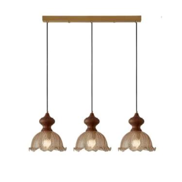 Imagem de Luminária pendente francesa de luxo e estilo retrô Nanyang em madeira maciça - Design com efeito craquelado que protege os olhos | Iluminação principal ideal para sala de estar, sala de jant