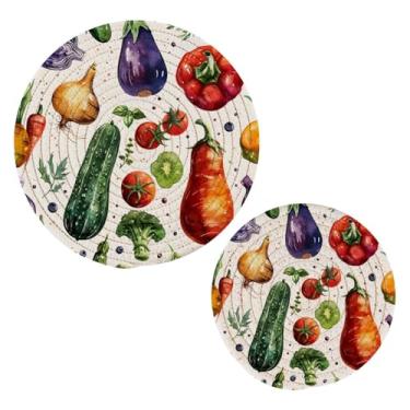 Imagem de Blueangle 2 peças de suporte de panela de trivet de vegetais em aquarela - conjunto de pegadores de panela de tecido redondo - almofadas quentes trançadas de algodão - porta-copos - tapetes de mesa