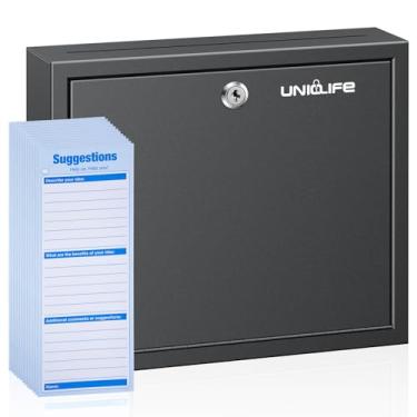 Imagem de Uniclife Caixa de sugestões com trava e compartimento para chave, caixa de correio montada na parede para escritório, caixa de entrega com 50 cartões de sugestões em branco, caixa de doação, urna