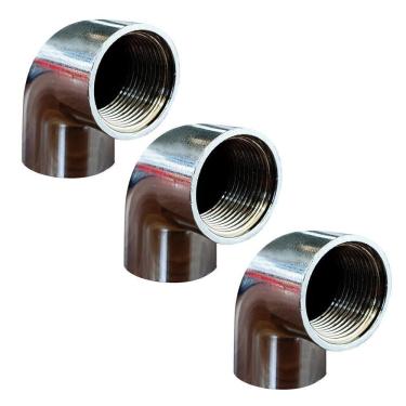 Imagem de Kit 3 Joelho Cotovelo Curva 90º Metal Cromado Fêmea 1/2``