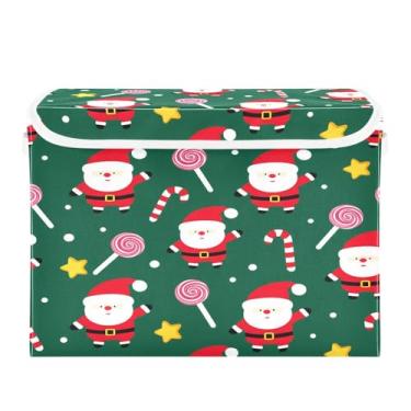 Imagem de Wassud Cestos de armazenamento dobráveis com tampas, papai noel e pirulito, cestas organizadoras de tecido dobráveis para armário, casa e decoração sazonal 41,5 x 32,5 x 39 cm