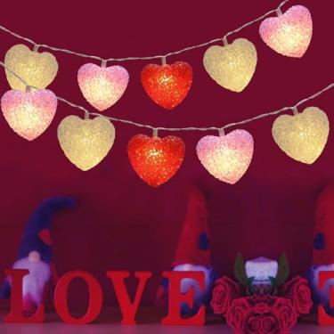 Imagem de Cordas de luzes de coração dos namorados operadas por bateria 10 luzes LED em forma de coração com temporizador, luzes de dia dos namorados à prova de estilhaçamento para ambientes internos para festa
