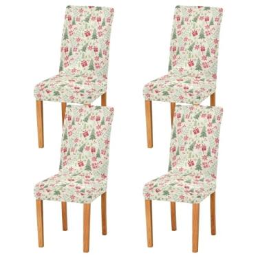 Imagem de Wassud Capas de cadeira de árvore de Natal divertidas para jantar capas elásticas de cozinha protetoras de assento laváveis, conjunto de 4