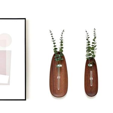 Imagem de Vaso de parede de madeira para ambientes internos, 1 pacote, boho para pendurar em madeira, decoração de parede, arte para sala de estar, quarto, banheiro, pátio