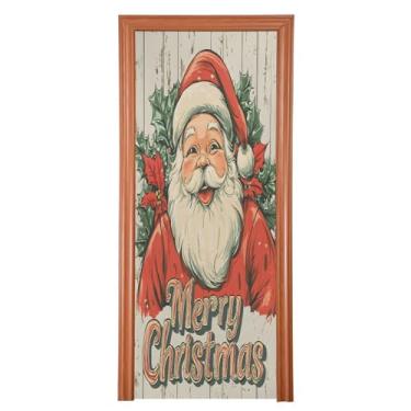 Imagem de Wassud Capa de porta de Natal para decoração de banner 99 x 199 cm grande Papai Noel fofo capa de porta interna elástica para varanda e porta da frente