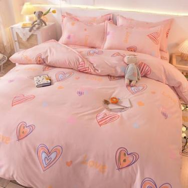 Imagem de XLCZMYL Jogo de cama fofo masculino e feminino, roupa de cama, algodão lavado, fibra Mirco, conjunto de edredom solteiro, Queen King, casal, 07, capa queen 180 x 220 cm