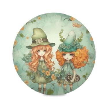 Imagem de Wassud Jogo americano duas meninas em um chapéu tapetes de mesa redondos para cozinha e jantar tapetes laváveis resistentes ao calor decoração de mesa 39 cm