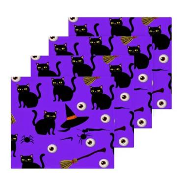 Imagem de Burbuja Cats Witch Hats Eye Ball Pacote com 4 toalhas de banho, algodão premium máxima suavidade e absorção para toalhas de mão e rosto, 30 x 30 cm
