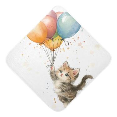 Imagem de Burbuja Gatinho fofo voando com balões toalha de banho para bebê - Toalha de banho de musselina macia e absorvente com capuz para recém-nascidos, 76 x 76 cm
