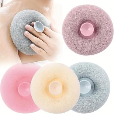 Imagem de 1 escova de chuveiro esfoliante com ventosa, esponja de banho de massagem, donut, rede de bucha montada na parede para homens e mulheres, cor aleatória