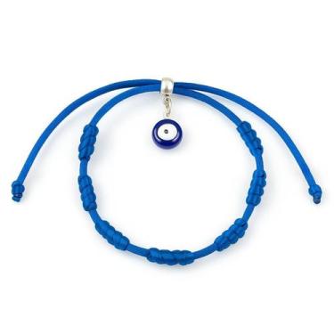 Imagem de Pulseira Kabbalah 7 Nós Olho Grego Ajustável Azul Royal - Lua Mística 