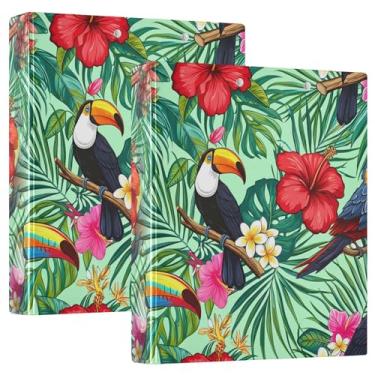 Imagem de Burbuja Pasta Toucans de hibisco com 3 argolas de 3 cm para trabalho de escritório, fichário aberto D serve para papel tamanho carta com visão clara, 2 bolsos, pacote com 2