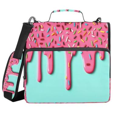 Imagem de STAYTOP Fichários de 3 anéis com zíper com alça de ombro, organizador de fichário de 3,8 cm, pasta expansível resistente à água com vários bolsos para escola e escritório - Sorvete delicioso