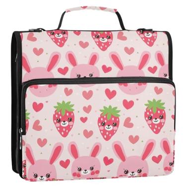 Imagem de Coikll Pasta expansível para fichário com zíper para coelhos e morangos, organizador de fichários com alça de ombro e alça para facilitar o transporte