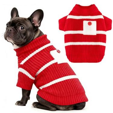 Imagem de AXIIJGL Suéter PP para cães com lindo bolso, listrado, macio, elástico, roupas quentes para filhotes de cachorro para cães pequenos, buldogue francês, chihuahua para o inverno