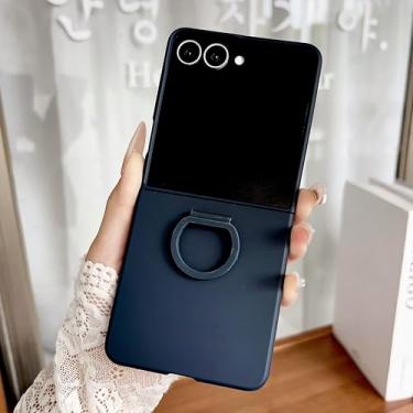 Imagem de Capa rígida de silicone com anel colorido de luxo e fivela de dedo para Samsung Z Flip 7 Fe 6 5 com acabamento fosco degradê (para Galaxy Z Flip 7/Azul Escuro)