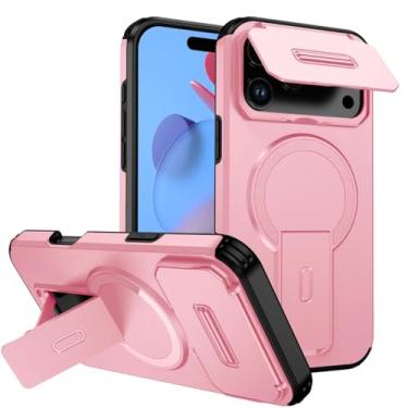 Imagem de Capa protetora com flip e lente flip para iPhone 17, 16, 13, 12, 11 Pro Max, 14, 15 Plus, 16e, 17 Air com suporte magnético (para 15 Pro/Rosa)
