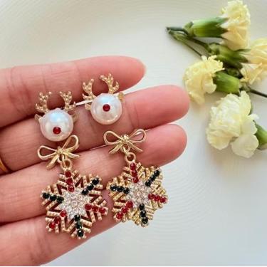 Imagem de 4 peças exclusivas e requintadas em forma de arco em forma de floco de neve imitação de pérola rena conjunto para mulheres, perfeito para festas, reuniões e roupas do dia a dia