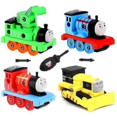 Imagem de Kit 4 Trens Infantil Locomotivas de Montar e Desmontar com Chave Thoma