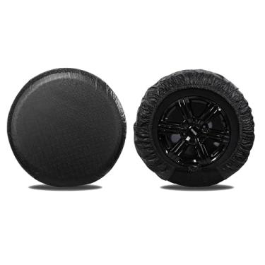 Imagem de Moonet Capas de pneu para rodas de trailer (pacote com 2) Oxford impermeáveis UV protetores solares para trailer, barco, trailer, campista, van, SUV, 99 cm x A 28 cm para diâmetro de 91 cm - 99 cm