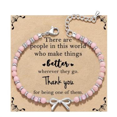 Imagem de QILMILY Pulseira de onda/laço/cruz para mulheres, pulseiras coloridas com contas de pedra natural, presente de amizade exclusivo para melhor amiga, irmã e mãe, presentes de aniversário para mulheres