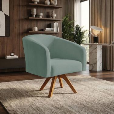Imagem de Poltrona Decorativa Stella Base De Madeira Giratória Mm30 Veludo Cotelê D03 - D'rossi Menta