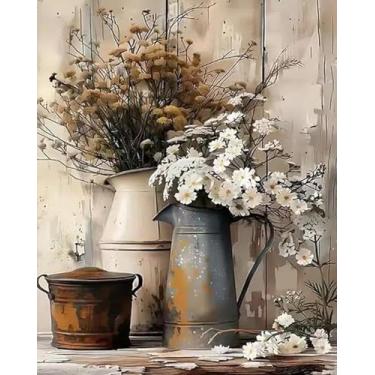 Imagem de Kit fácil de pintar por números para adultos iniciantes, kits de pintura de flores por números em tela, pintura DIY com números para adultos, tintas a óleo simples acrílicas por números kits para