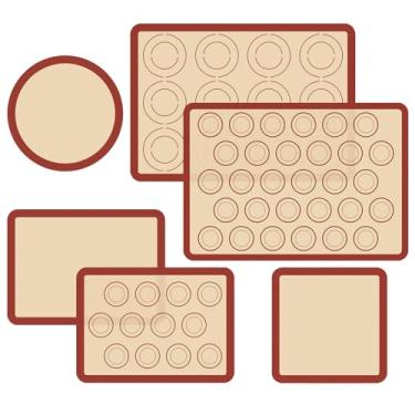Imagem de Conjunto de 6 tapetes de silicone Macaron para assadeiras, tapetes de silicone antiaderentes e reutilizáveis para assar macarons, biscoitos, pastelaria, pizza