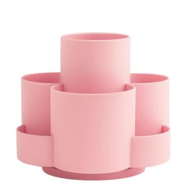 Imagem de Organizador de Mesa Multi Divisórias Redondo Flor Giratório Porta Caneta Lápis Treco(ROSA)