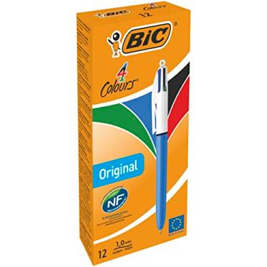 Imagem de BIC 4 cores canetas esferográficas retráteis originais, multicoloridas, tudo em um, verde, azul, vermelho, preto, 12 canetas por pacote