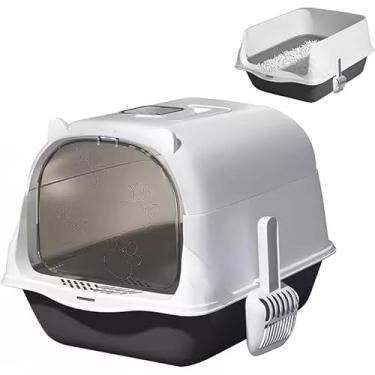 Imagem de Caixa de Areia Fechada para Gatos com Sistema Antiodor, Banheiro Higiênico com Pá e Ventilação(Cinza)