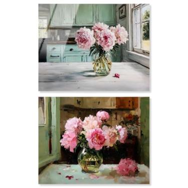 Imagem de Arte de parede rosa blush para quarto impressão acrílica decoração de parede de fazenda conjunto de 2 por Art Remedy, pronto para pendurar, 76 x 61 cm