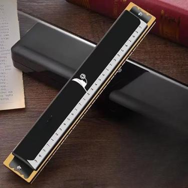 Imagem de Gaita profissional de fileira dupla com tremolo de 28 furos - Acabamento de metal polido com palhetas de latão e estojo de armazenamento para músicos e estudantes