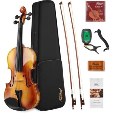Imagem de Eastar Conjunto de violino 4/4 de madeira maciça para estudantes iniciantes adultos com dois laços, estojo rígido, resina, descanso de ombro, afinador de clipe e cordas extras (EVA-330)