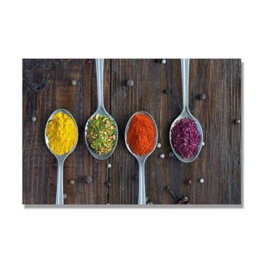 Imagem de NHLDZYH Arte de parede em tela colorida para especiarias e colher de tempero | Decoração de cozinha vintage | Arte moderna para casa e sala de jantar. C38. 50 x 75 cm - 19,7 x 29,6 pol. Somente tela