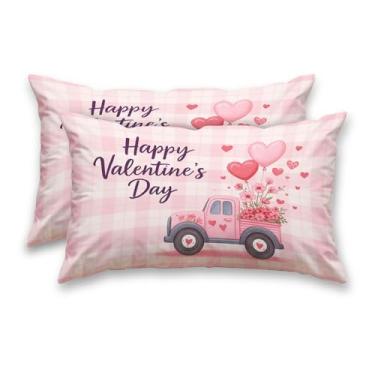 Imagem de HOMETITUTE Conjunto de 2 fronhas decorativas de cetim 30,5 x 50,8 cm rosa caminhão arte lombar capas para sofá sofá sala de estar fazenda decorações de férias