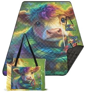 Imagem de TSENQUE Lindo tapete de piquenique Highland Cow St Shamrock cobertor de praia bonito impermeável à prova de areia grande tapete de brincar ao ar livre para grama 299.7 cm x 203.2 cm
