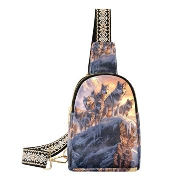 Imagem de CEBUGI Wolves pequena bolsa tiracolo feminina de couro, pochete tiracolo para trilhas, viagens ao ar livre