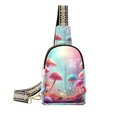 Imagem de CEBUGI Bolsa tiracolo feminina colorida de cogumelos pequenos, pochetes de couro, para caminhadas, viagens ao ar livre