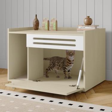 Imagem de GarveeLife Caixa de areia para gatos, móveis, caixa de areia oculta, armário, banheiro, casa de estimação, à prova de cães, esconderijo, gatinho, abertura dobrável, caixa de areia - Cor de madeira