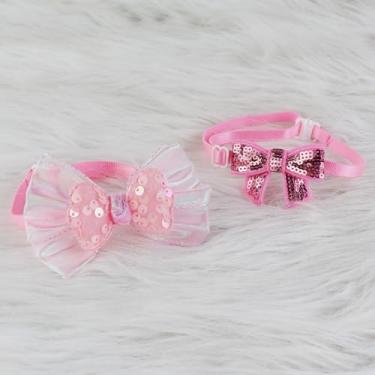 Imagem de 2 coleiras para gatos com gravata borboleta, coleiras de cachorro rosa separáveis elegantes com corda ajustável para animais de estimação pequenos e médios (estilo C+E)